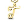 Letter T Swirly Initial Necklace In Heavy Yellow Gold With Free 18 Inch Cable Chain Image-1