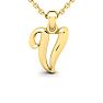 Letter V Swirly Initial Necklace In Heavy Yellow Gold With Free 18 Inch Cable Chain Image-1