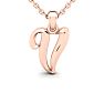 Letter V Swirly Initial Necklace In Heavy Rose Gold With Free 18 Inch Cable Chain Image-1