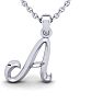 Letter A Swirly Initial Necklace In Heavy 14K White Gold With Free 18 Inch Cable Chain Image-1
