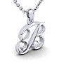 Letter B Swirly Initial Necklace In Heavy 14K White Gold With Free 18 Inch Cable Chain Image-2