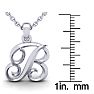 Letter B Swirly Initial Necklace In Heavy 14K White Gold With Free 18 Inch Cable Chain Image-5