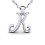 Letter K Swirly Initial Necklace In Heavy 14K White Gold With Free 18 Inch Cable Chain Image-1