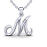 Letter M Swirly Initial Necklace In Heavy 14K White Gold With Free 18 Inch Cable Chain Image-1