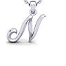 Letter N Swirly Initial Necklace In Heavy 14K White Gold With Free 18 Inch Cable Chain Image-1