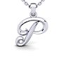 Letter P Swirly Initial Necklace In Heavy 14K White Gold With Free 18 Inch Cable Chain Image-1