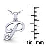 Letter P Swirly Initial Necklace In Heavy 14K White Gold With Free 18 Inch Cable Chain Image-5