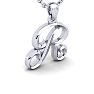 Letter R Swirly Initial Necklace In Heavy 14K White Gold With Free 18 Inch Cable Chain Image-2