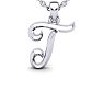 Letter T Swirly Initial Necklace In Heavy 14K White Gold With Free 18 Inch Cable Chain Image-1