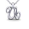 Letter U Swirly Initial Necklace In Heavy 14K White Gold With Free 18 Inch Cable Chain Image-1