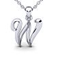 Letter W Swirly Initial Necklace In Heavy 14K White Gold With Free 18 Inch Cable Chain Image-1