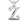 Letter Z Swirly Initial Necklace In Heavy 14K White Gold With Free 18 Inch Cable Chain Image-1