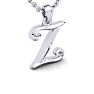 Letter Z Swirly Initial Necklace In Heavy 14K White Gold With Free 18 Inch Cable Chain Image-2