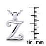 Letter Z Swirly Initial Necklace In Heavy 14K White Gold With Free 18 Inch Cable Chain Image-5