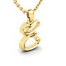Letter E Swirly Initial Necklace In Heavy 14K Yellow Gold With Free 18 Inch Cable Chain Image-2