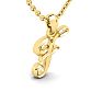 Letter F Swirly Initial Necklace In Heavy 14K Yellow Gold With Free 18 Inch Cable Chain Image-2