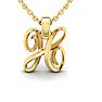 Letter H Swirly Initial Necklace In Heavy 14K Yellow Gold With Free 18 Inch Cable Chain Image-1
