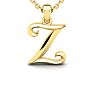 Letter Z Swirly Initial Necklace In Heavy 14K Yellow Gold With Free 18 Inch Cable Chain Image-1