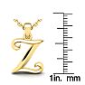 Letter Z Swirly Initial Necklace In Heavy 14K Yellow Gold With Free 18 Inch Cable Chain Image-5