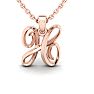 Letter H Swirly Initial Necklace In Heavy 14K Rose Gold With Free 18 Inch Cable Chain Image-1