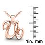 Letter U Swirly Initial Necklace In Heavy 14K Rose Gold With Free 18 Inch Cable Chain Image-5