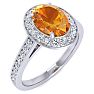 1 1/3 Carat Oval Shape Citrine and Halo Diamond Ring In 14 Karat White Gold Image-2