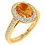 1 1/3 Carat Oval Shape Citrine and Halo Diamond Ring In 14 Karat Yellow Gold Image-2