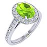 1 1/2 Carat Oval Shape Peridot and Halo Diamond Ring In 14 Karat White Gold Image-2