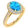 1 3/4 Carat Oval Shape Blue Topaz and Halo Diamond Ring In 14 Karat Yellow Gold Image-2