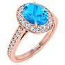 1 3/4 Carat Oval Shape Blue Topaz and Halo Diamond Ring In 14 Karat Rose Gold Image-2