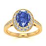 1 1/2 Carat Oval Shape Tanzanite and Halo Diamond Ring In 14 Karat Yellow Gold Image-1