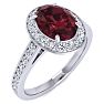 Garnet Ring: Garnet Jewelry: 1 3/4 Carat Oval Shape Garnet and Halo Diamond Ring In 14 Karat White Gold Image-2