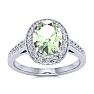 1 1/3 Carat Oval Shape Green Amethyst and Halo Diamond Ring In 14 Karat White Gold Image-1