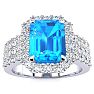3 3/4 Carat Blue Topaz and Halo Diamond Ring In 14 Karat White Gold Image-1