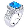 3 3/4 Carat Blue Topaz and Halo Diamond Ring In 14 Karat White Gold Image-2