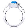 3 3/4 Carat Blue Topaz and Halo Diamond Ring In 14 Karat White Gold Image-3