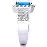 3 3/4 Carat Blue Topaz and Halo Diamond Ring In 14 Karat White Gold Image-4