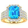 3 3/4 Carat Blue Topaz and Halo Diamond Ring In 14 Karat Yellow Gold Image-1