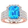 3 3/4 Carat Blue Topaz and Halo Diamond Ring In 14 Karat Rose Gold Image-1