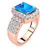 3 3/4 Carat Blue Topaz and Halo Diamond Ring In 14 Karat Rose Gold Image-2