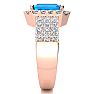 3 3/4 Carat Blue Topaz and Halo Diamond Ring In 14 Karat Rose Gold Image-4
