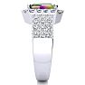 3 Carat Octagon Shape Mystic Topaz Ring With Diamond Halo and Three Rows of Diamonds In 14 Karat White Gold Image-4