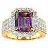 3 Carat Octagon Shape Mystic Topaz Ring With Diamond Halo and Three Rows of Diamonds In 14 Karat Yellow Gold Image-1