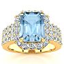 Aquamarine Ring: Aquamarine Jewelry: 3 Carat Aquamarine and Halo Diamond Ring In 14 Karat Yellow Gold Image-1