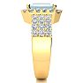 Aquamarine Ring: Aquamarine Jewelry: 3 Carat Aquamarine and Halo Diamond Ring In 14 Karat Yellow Gold Image-4