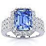 3 1/2 Carat Tanzanite and Halo Diamond Ring In 14 Karat White Gold Image-1