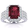 Garnet Ring: Garnet Jewelry: 3 3/4 Carat Garnet and Halo Diamond Ring In 14 Karat White Gold Image-1