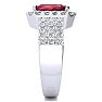 Garnet Ring: Garnet Jewelry: 3 3/4 Carat Garnet and Halo Diamond Ring In 14 Karat White Gold Image-4
