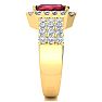 Garnet Ring: Garnet Jewelry: 3 3/4 Carat Garnet and Halo Diamond Ring In 14 Karat Yellow Gold Image-4
