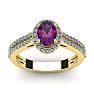 1 Carat Oval Shape Amethyst and Halo Diamond Ring In 14 Karat Yellow Gold Image-1